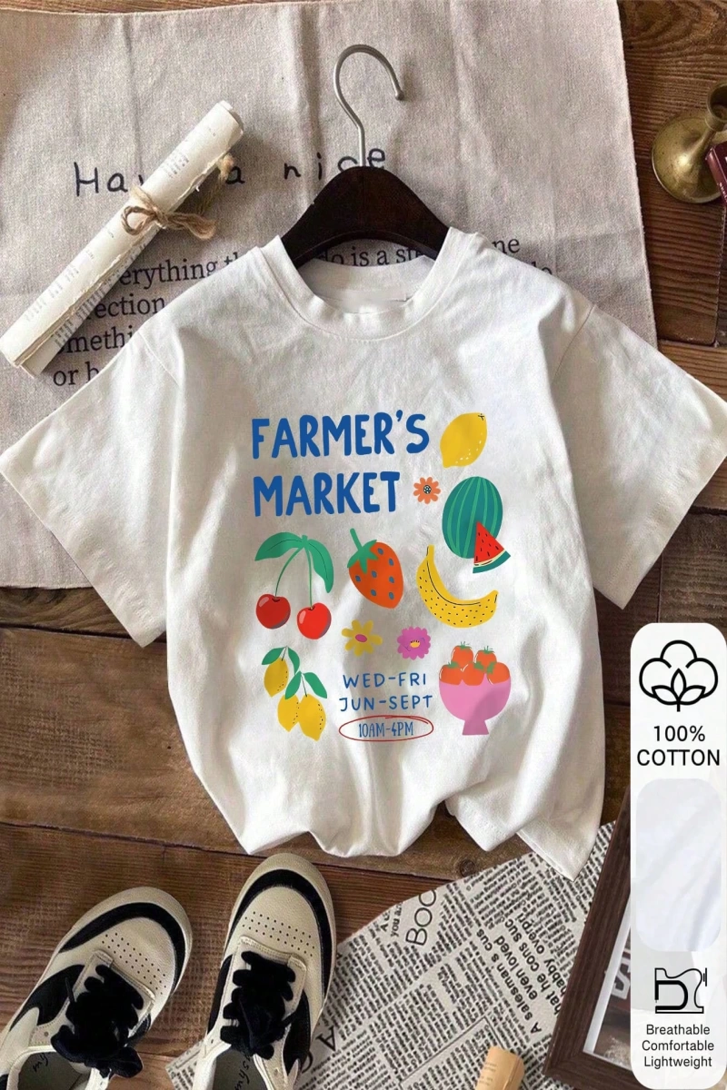 FARMERS MARKET Baskılı Yazlık Bayan %100 Pamuklu Kısa Kollu, Günlük Kadın Giyim, Günlük Yazl