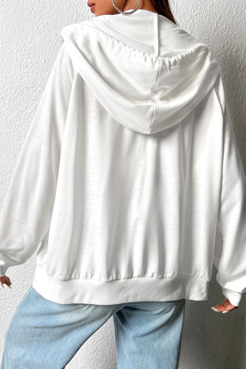 Fermuarlı Raglan Kollu Bağcıklı Kapüşonlu, Uzun Kollu Üstler Model 5143