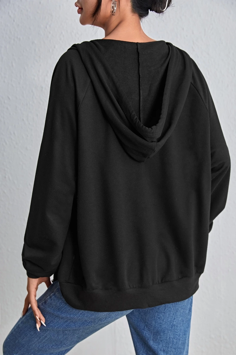 Fermuarlı Raglan Kollu Bağcıklı Kapüşonlu, Uzun Kollu Üstler Model 5143