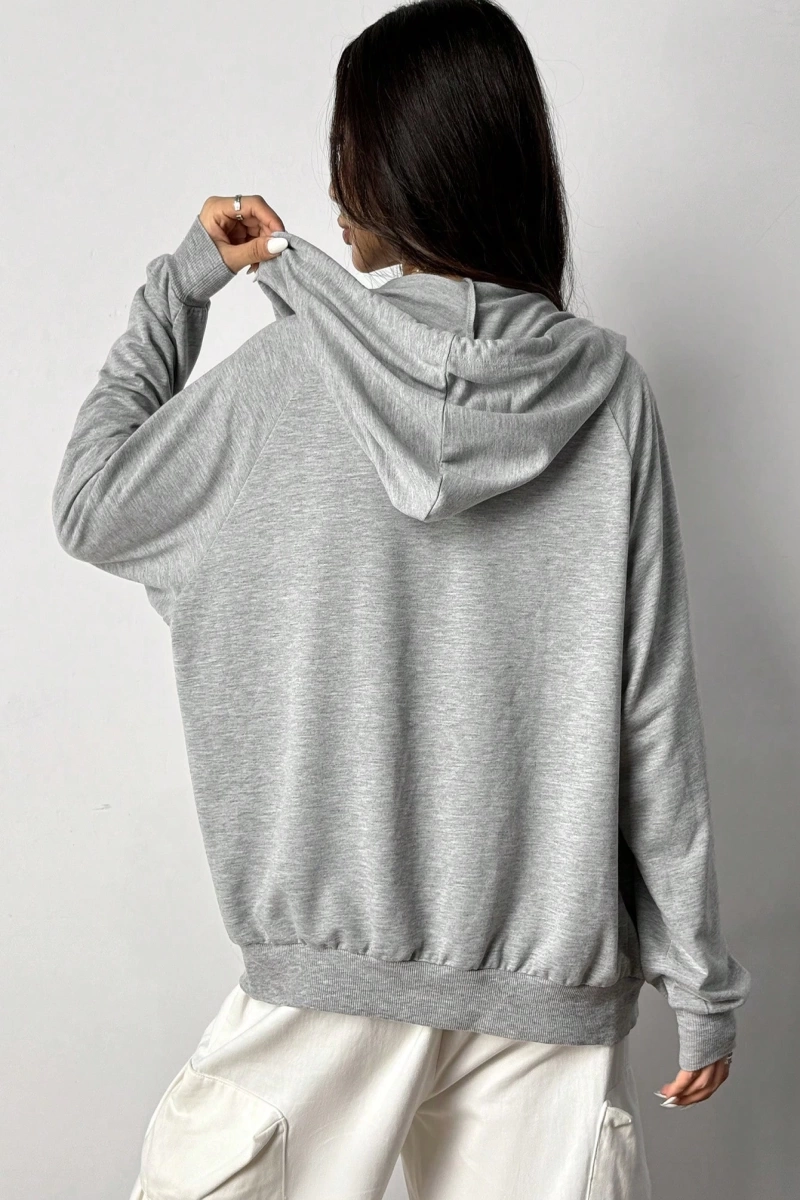 Fermuarlı Raglan Kollu Bağcıklı Kapüşonlu, Uzun Kollu Üstler Model 5143