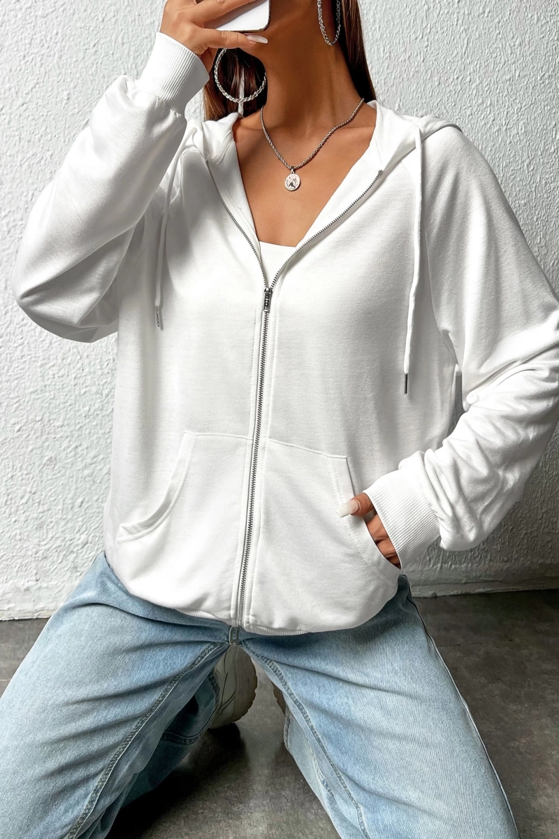 Fermuarlı Raglan Kollu Bağcıklı Kapüşonlu, Uzun Kollu Üstler Model 5143