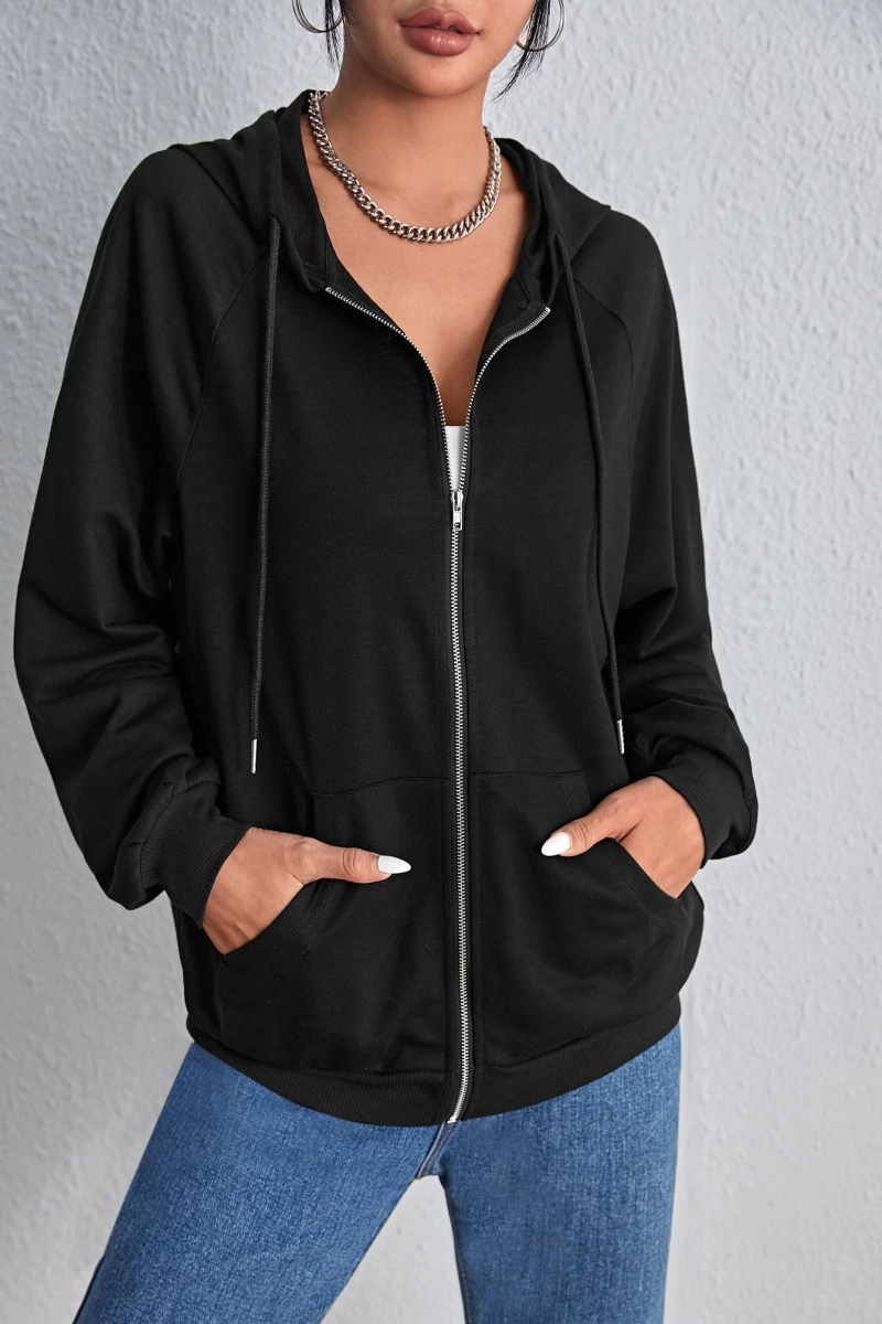 Fermuarlı Raglan Kollu Bağcıklı Kapüşonlu, Uzun Kollu Üstler Model 5143