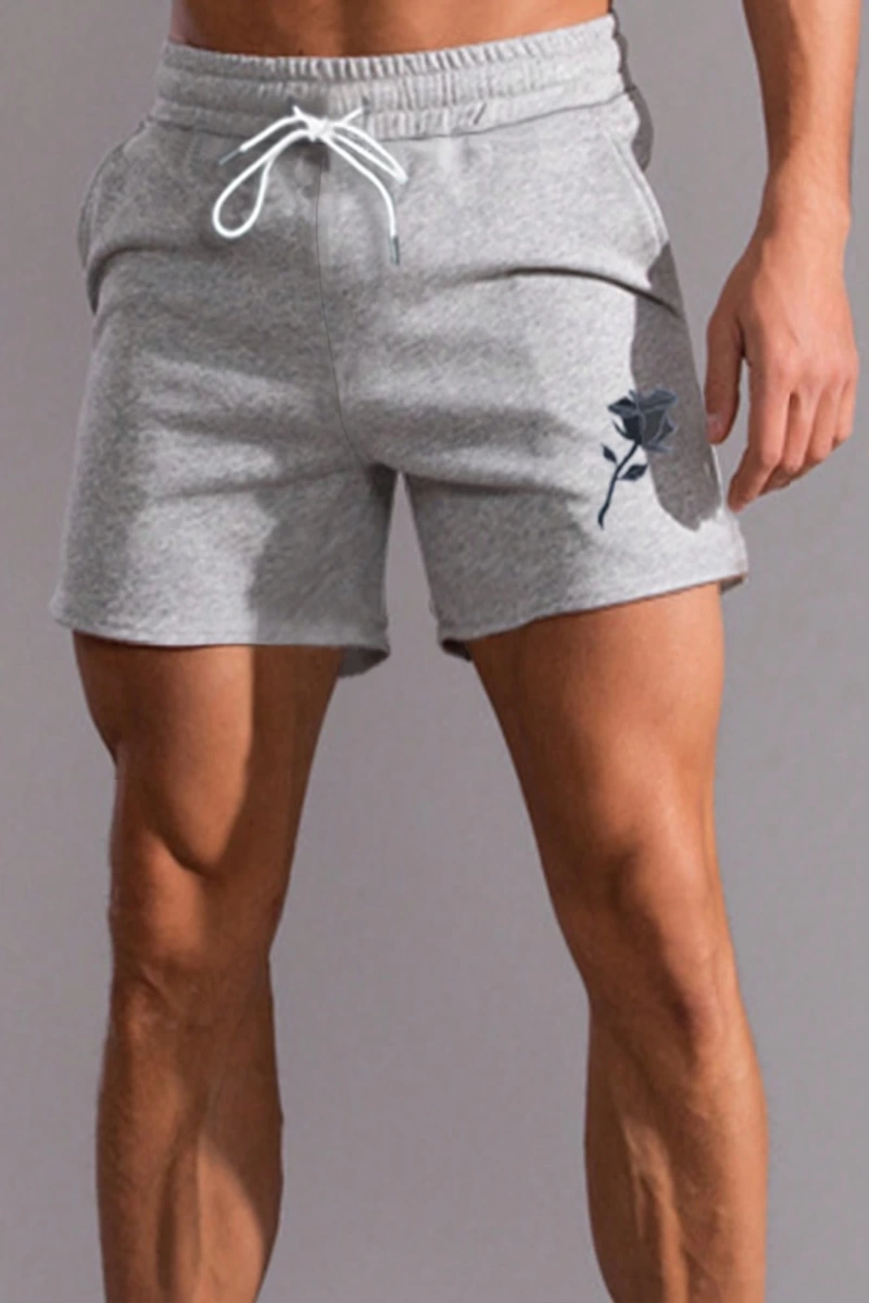 Fit Erkek Çiçek Desenli Bağcıklı Bel Şort Sweat Grafik Düz Spor