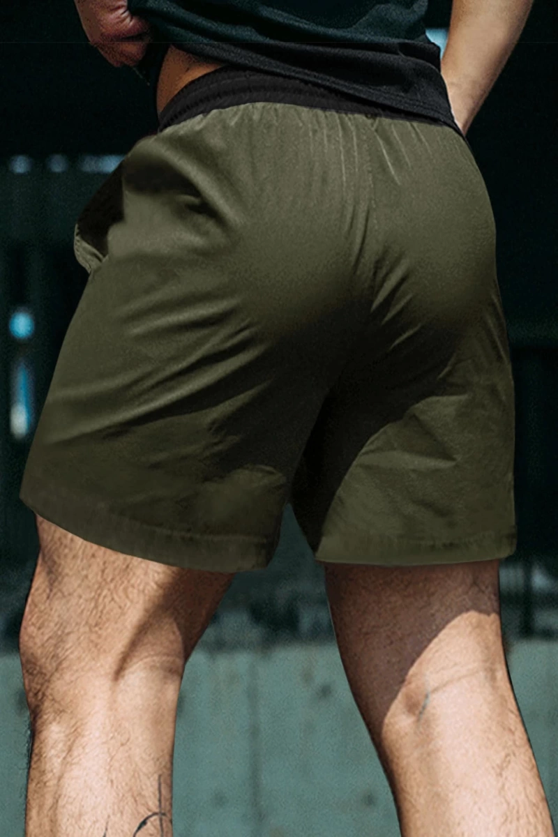 Fit Erkek Harfli Grafik Bağcıklı Bel Jogger Şort Düz Ordu Yeşili