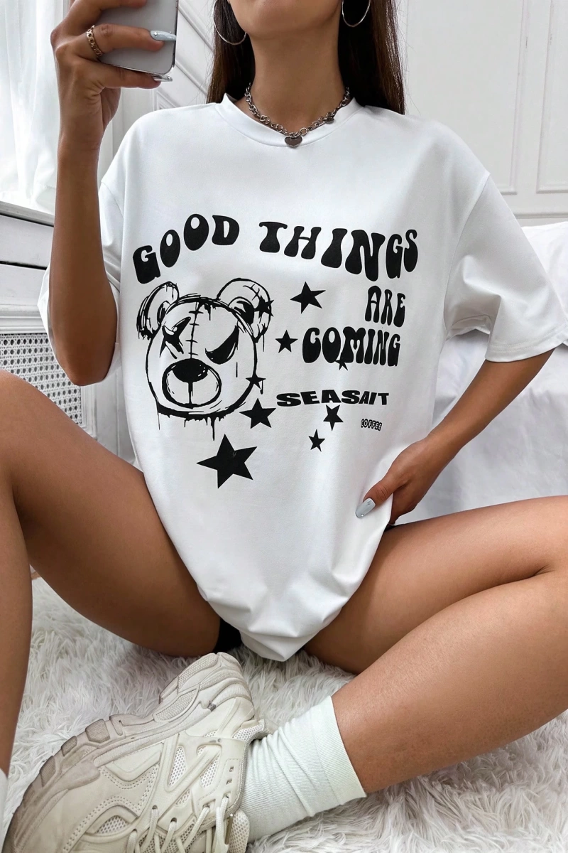 Flirla Casual Siyah & Beyaz Renk Blok Seti Pozitif Sloganlı