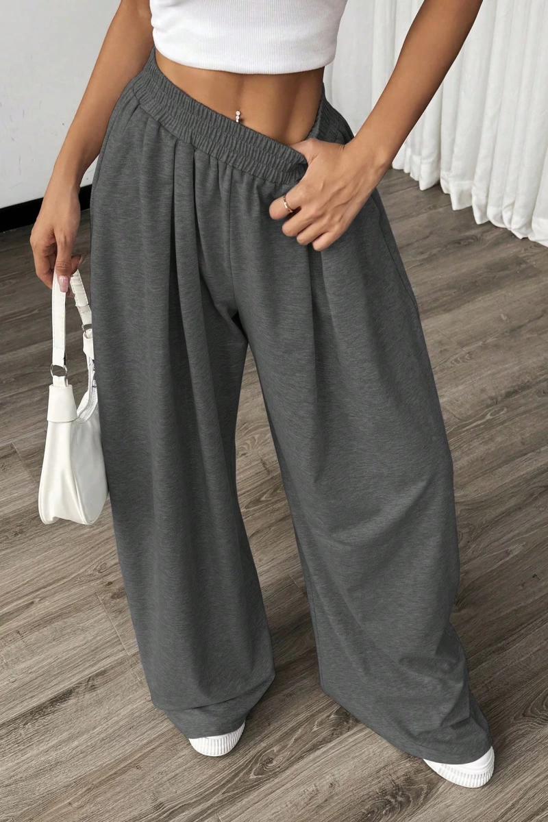 Flirla Kadın Günlük Düz Renk Geniş Paça Eşofman Altı
