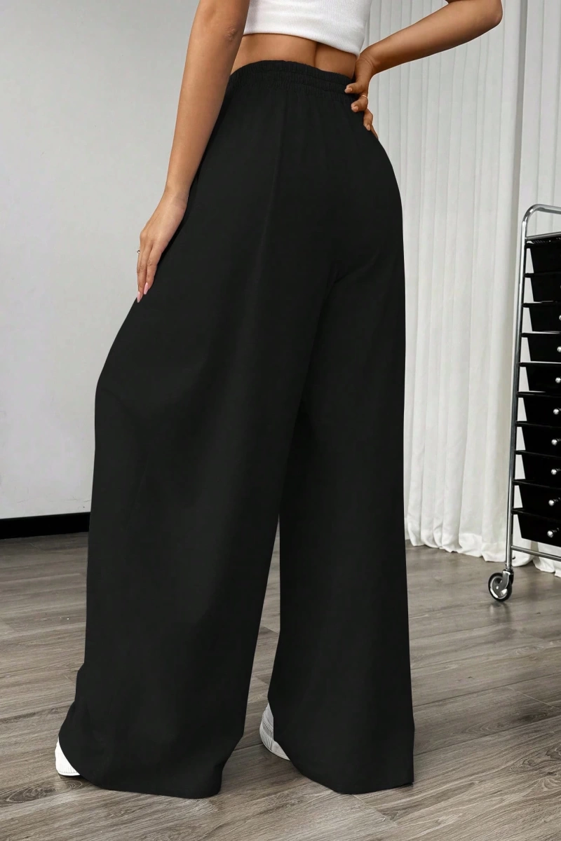 Flirla Kadın Günlük Düz Renk Geniş Paça Eşofman Altı
