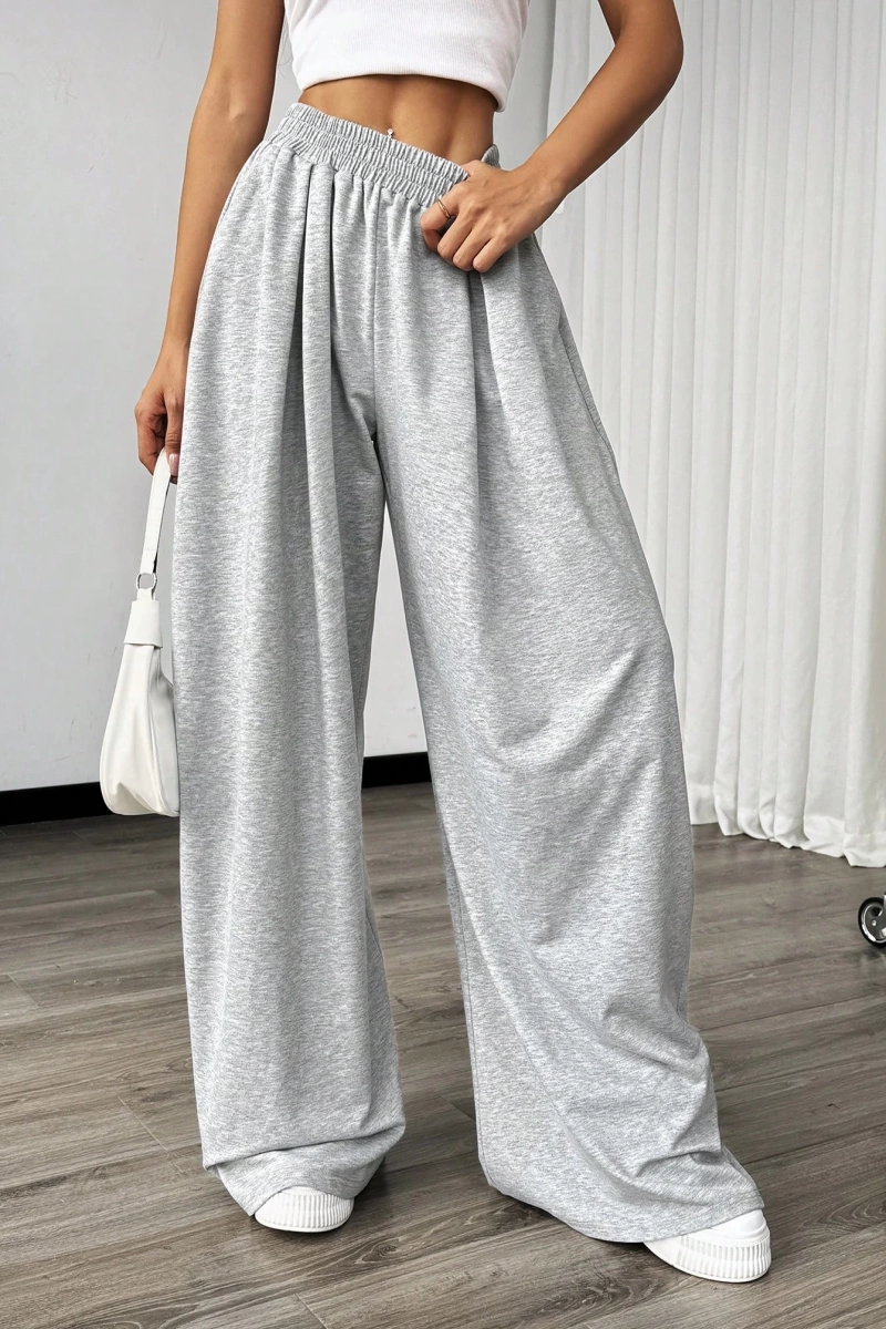 Flirla Kadın Günlük Düz Renk Geniş Paça Eşofman Altı
