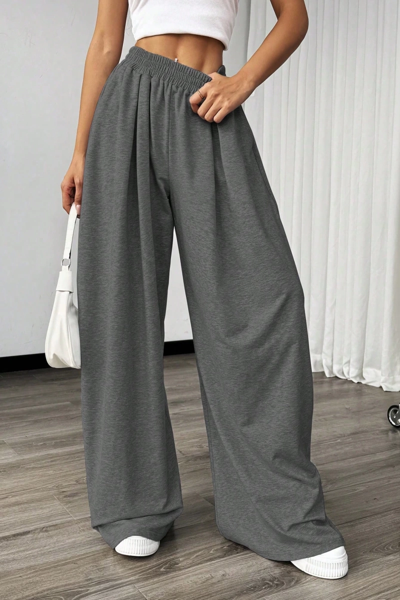 Flirla Kadın Günlük Düz Renk Geniş Paça Eşofman Altı