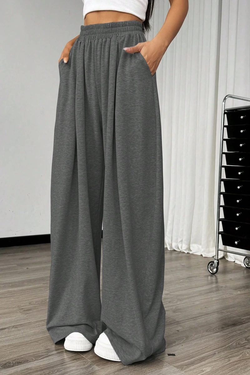 Flirla Kadın Günlük Düz Renk Geniş Paça Eşofman Altı