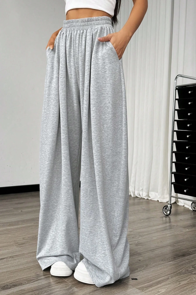 Flirla Kadın Günlük Düz Renk Geniş Paça Eşofman Altı