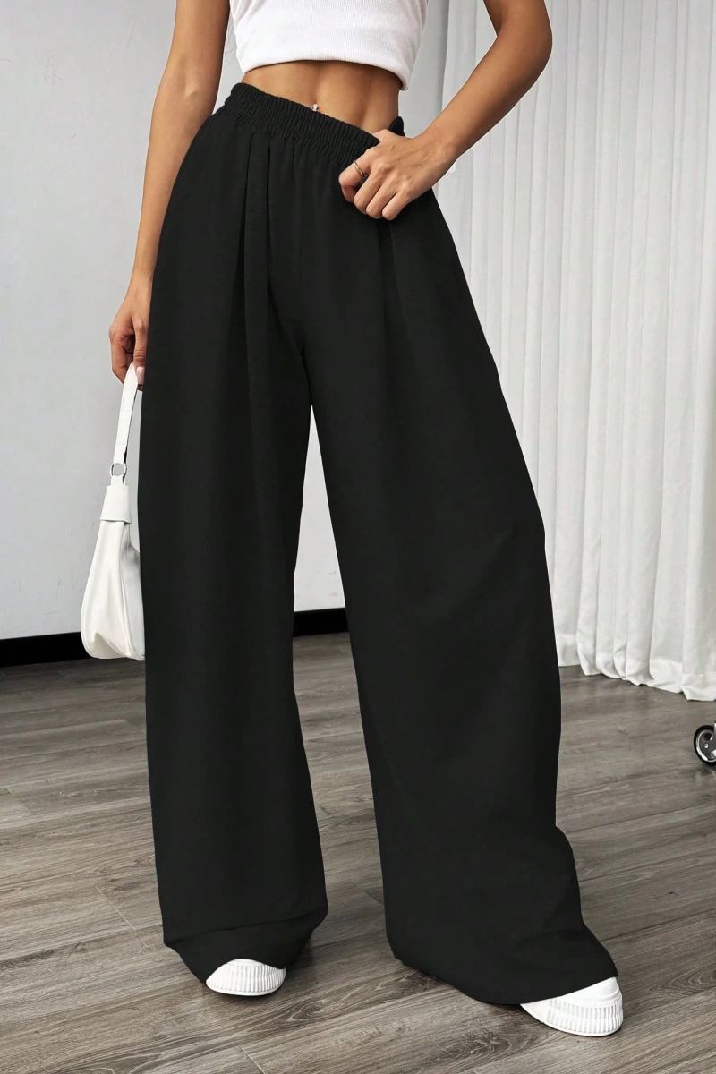 Flirla Kadın Günlük Düz Renk Geniş Paça Eşofman Altı