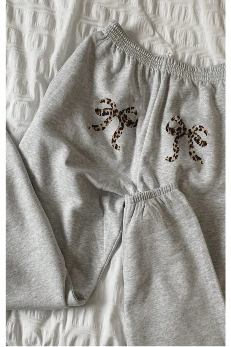 Flirla Kadın Günlük Leopar ve Harf Baskılı Uzun Bağcıklı Spor Pantolon, Sonbahar/Kış
