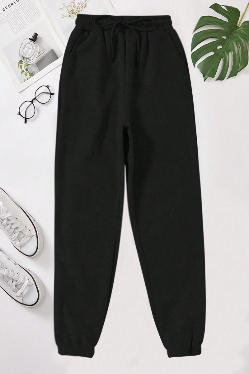 Flirla Kadın Günlük Leopar ve Harf Baskılı Uzun Bağcıklı Spor Pantolon, Sonbahar/Kış