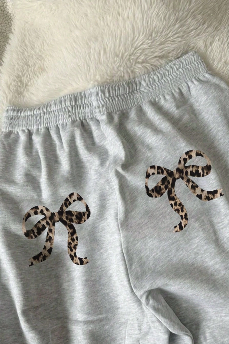 Flirla Kadın Günlük Leopar ve Harf Baskılı Uzun Bağcıklı Spor Pantolon, Sonbahar/Kış