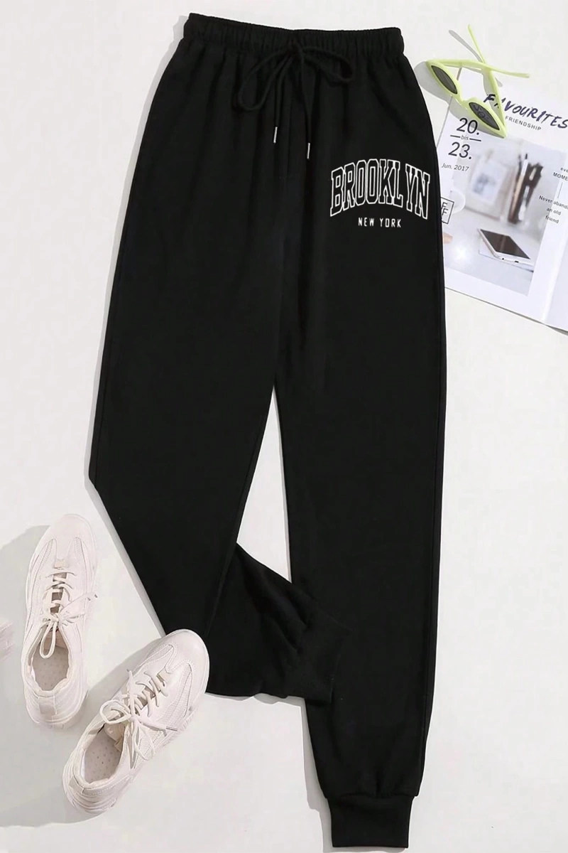Flirla Kadın Yeni Moda Ve Minimalist Günlük Harf Baskılı Eşofman Altı