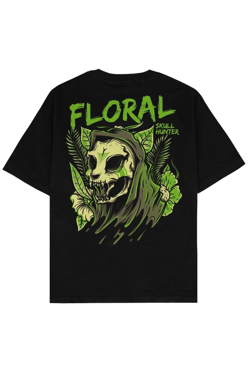 Floral Siyah Oversize Unisex T-shirt