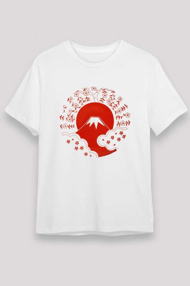 Fuji Dağı Beyaz Unisex Tişört T-Shirt