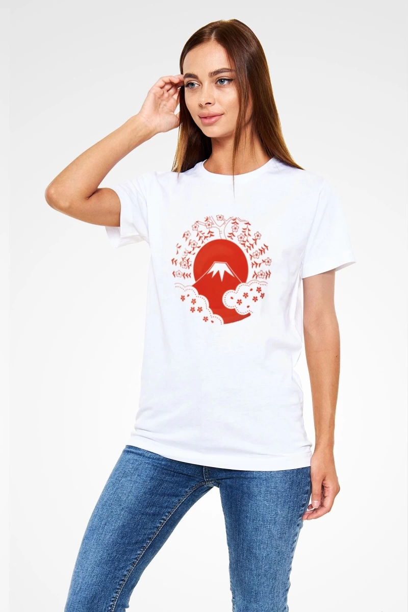 Fuji Dağı Beyaz Unisex Tişört T-Shirt