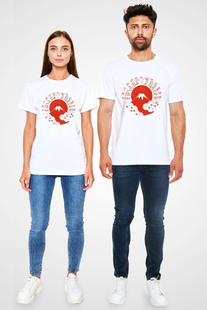 Fuji Dağı Beyaz Unisex Tişört T-Shirt