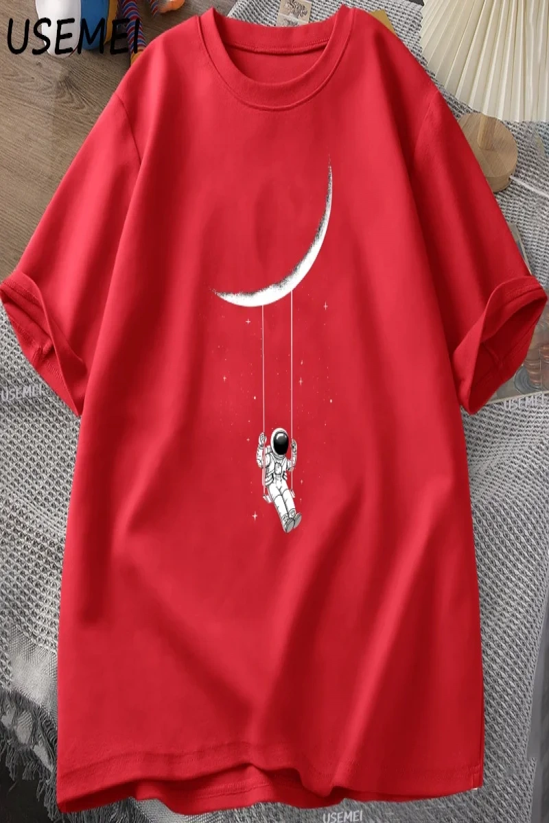 Funny Moon Swing T Shirt Men Women Astronaut Tshirt Cotton Short Sleeve Loose T-shirt Casual  3058