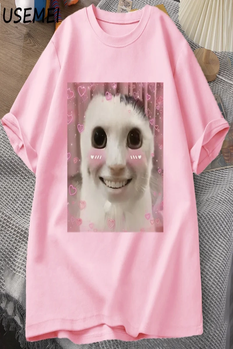 Goofy Cat kedi T Shirt Meme Dank Cursed Weirdcore Cringey t-shirt erkekler kadınlar ben çok a 2857