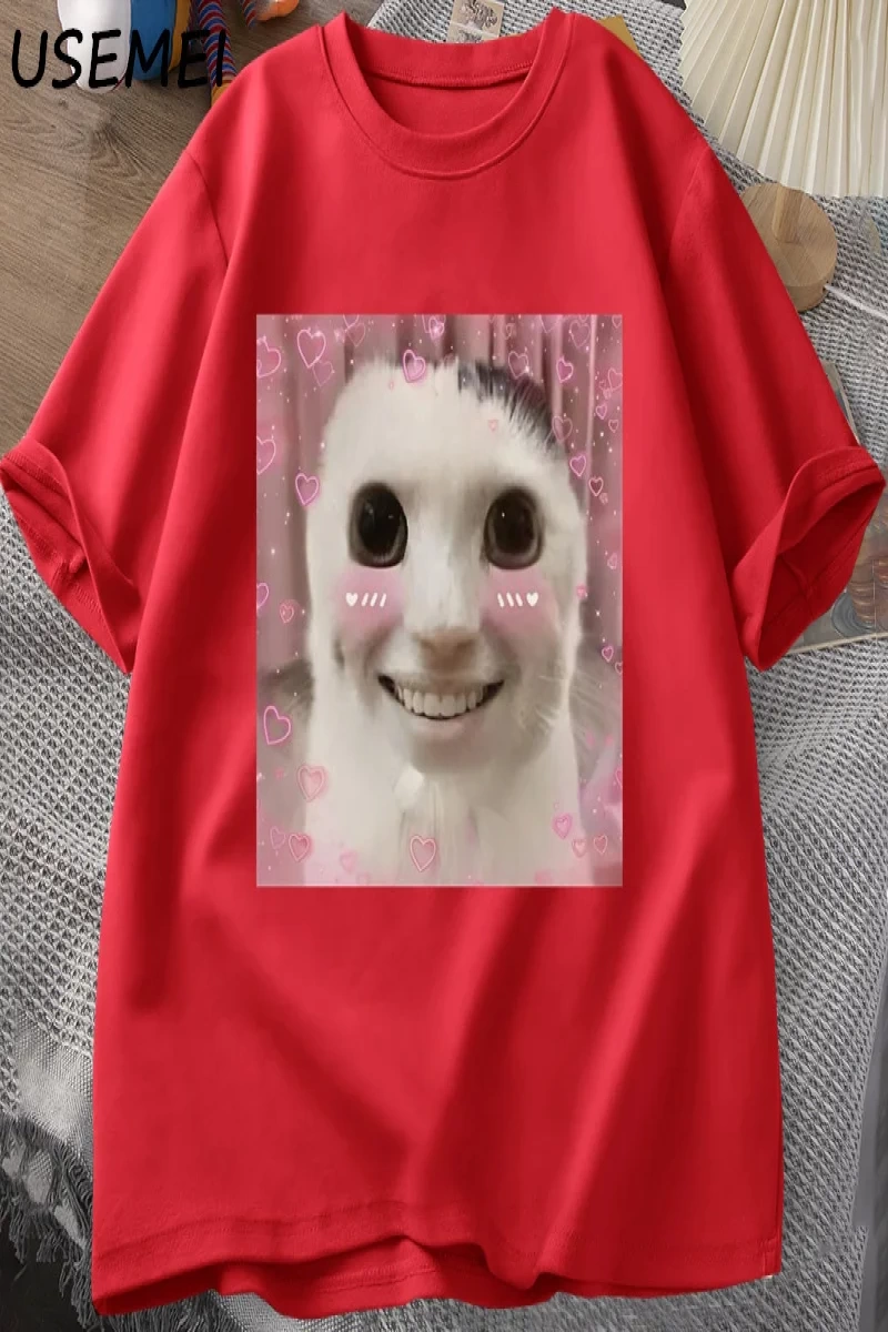 Goofy Cat kedi T Shirt Meme Dank Cursed Weirdcore Cringey t-shirt erkekler kadınlar ben çok a 2857
