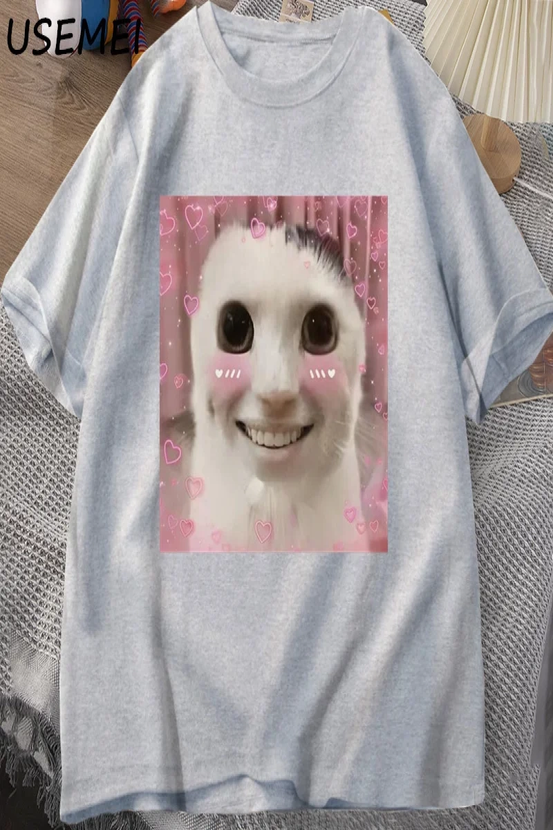 Goofy Cat kedi T Shirt Meme Dank Cursed Weirdcore Cringey t-shirt erkekler kadınlar ben çok a 2857
