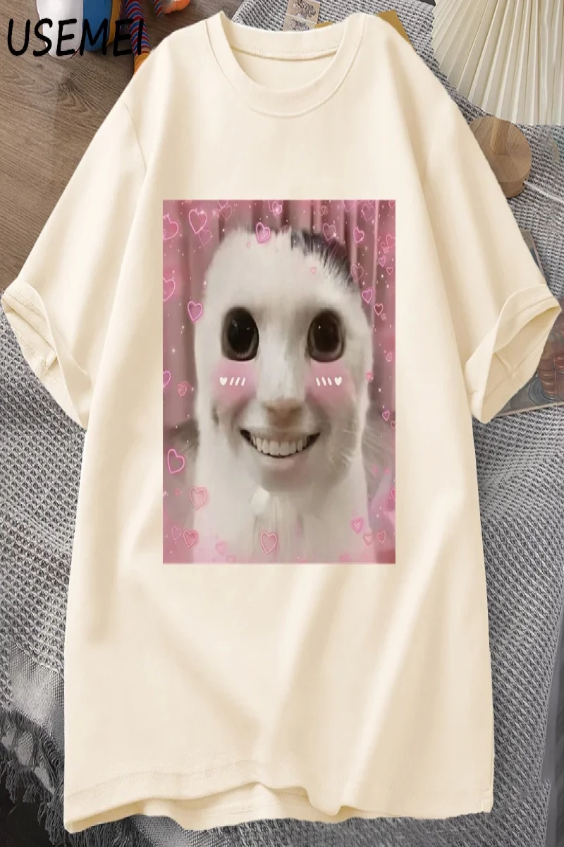 Goofy Cat kedi T Shirt Meme Dank Cursed Weirdcore Cringey t-shirt erkekler kadınlar ben çok a 2857