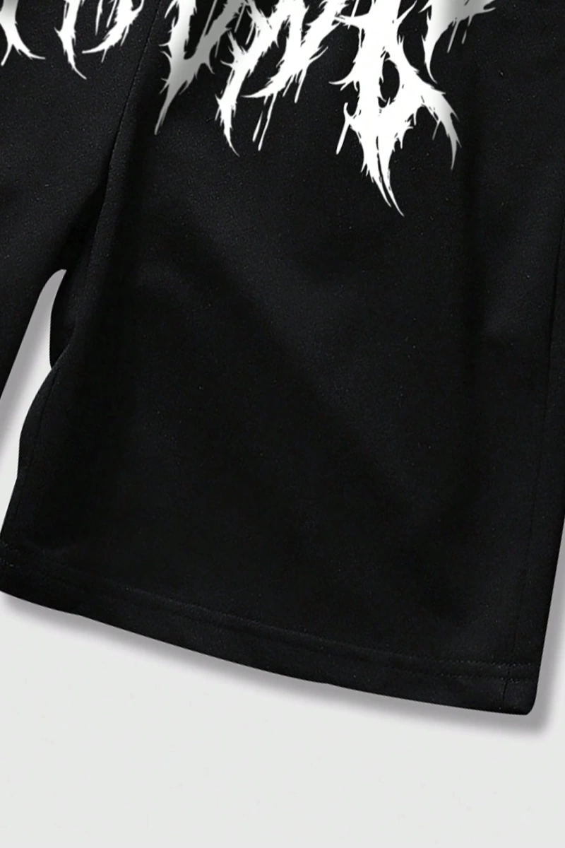 Goth Erkek Çapraz Harfli Grafik Bağcıklı Bel Şortu