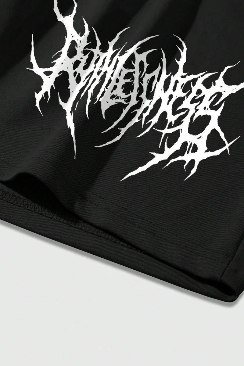 Goth Erkek Harfli Grafik Bağcıklı Bel Şortu, Okul