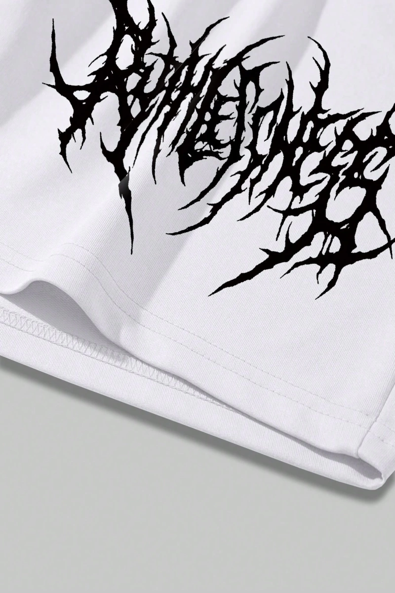 Goth Erkek Harfli Grafik Bağcıklı Bel Şortu, Okul