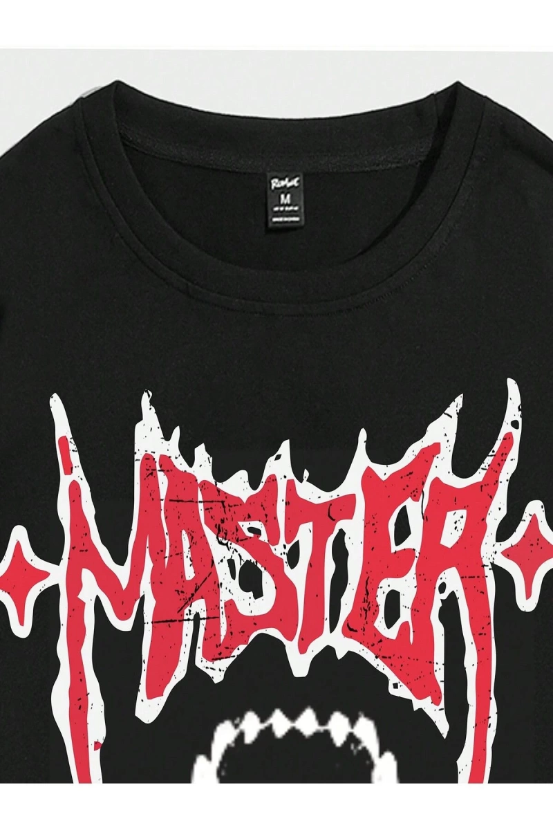 Goth Guys Mektup ve Ağız Baskılı Harajuku Style