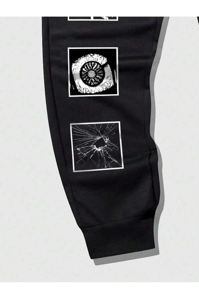 Goth Guys Slogan & Skull & Spider Graphic Drawstring Waist Eşofman Altı