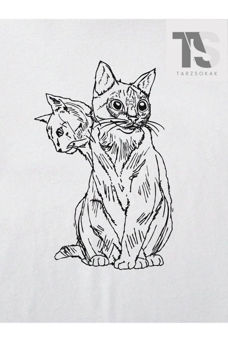 Goth Kadın Casual Kedi Baskılı T-Shirt
