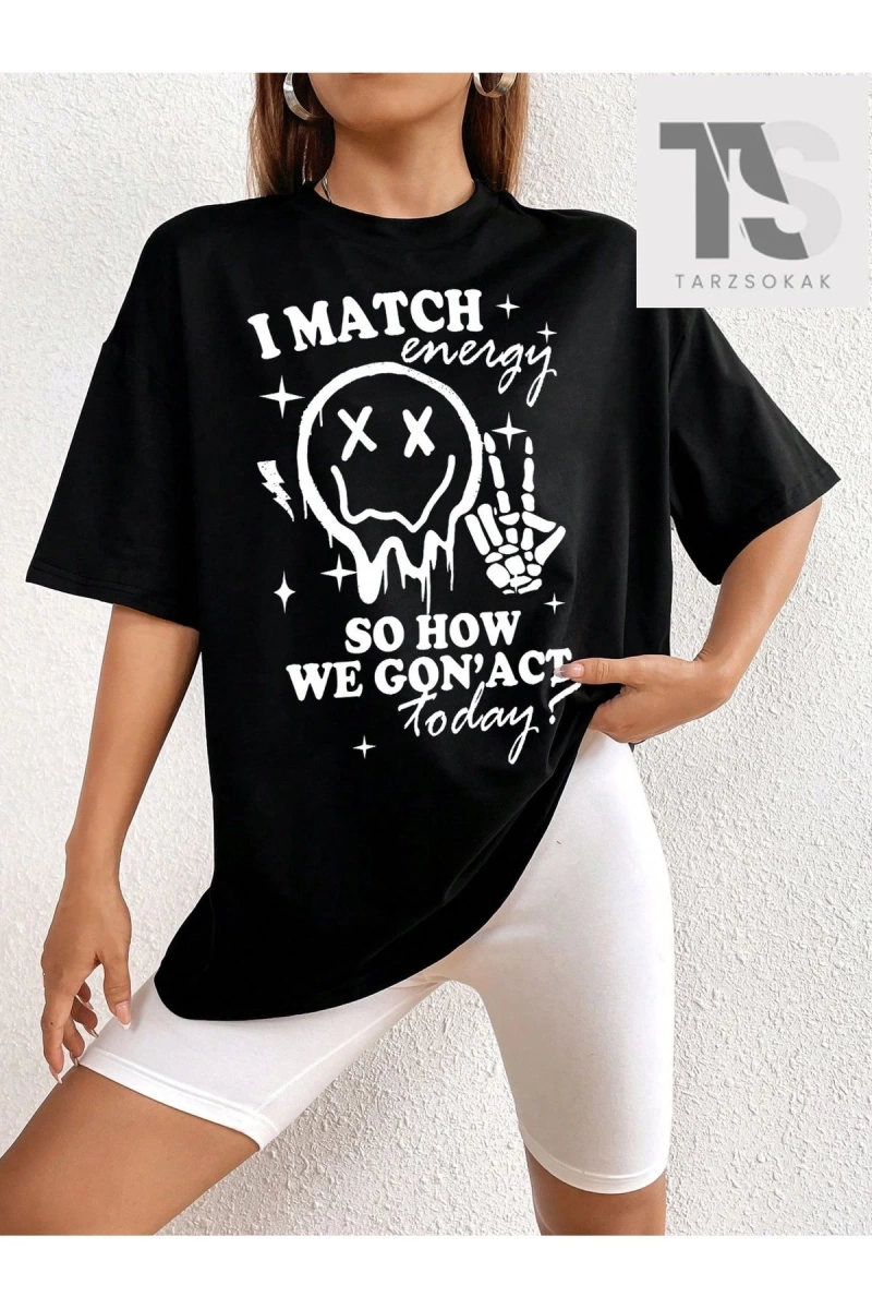 Goth Kedi Baskılı Büyük Boy Tişört