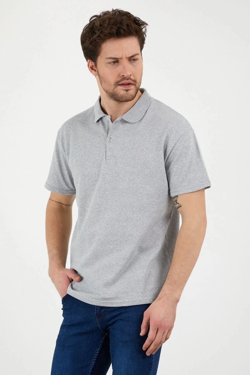 Gri Dar/slim Fitt Polo Yaka Tshirt