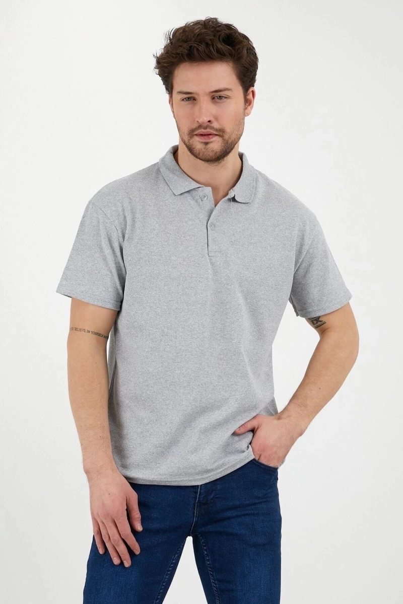 Gri Dar/slim Fitt Polo Yaka Tshirt