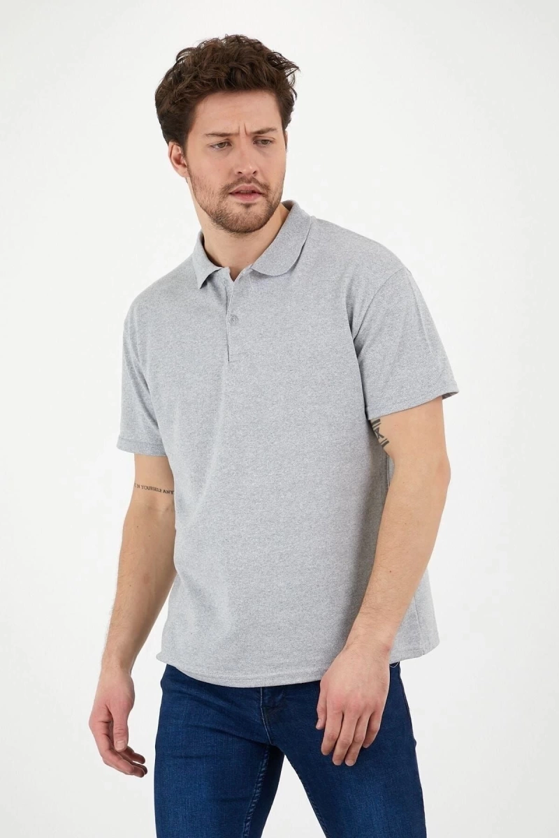 Gri Dar/slim Fitt Polo Yaka Tshirt