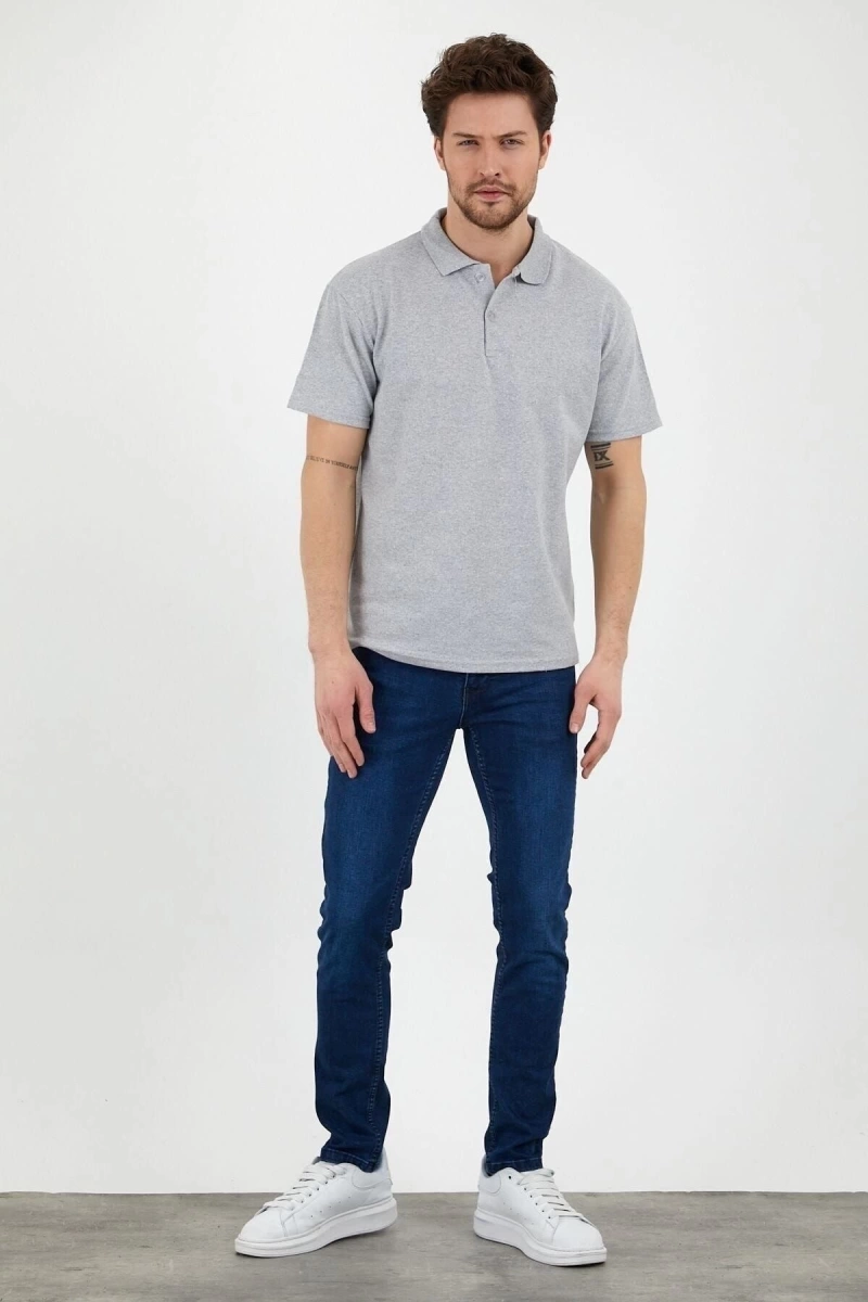 Gri Dar/slim Fitt Polo Yaka Tshirt