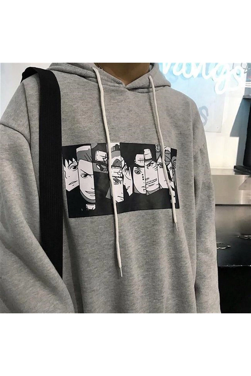 Gri Kapüşonlu Naruto Anime Sweatshirt