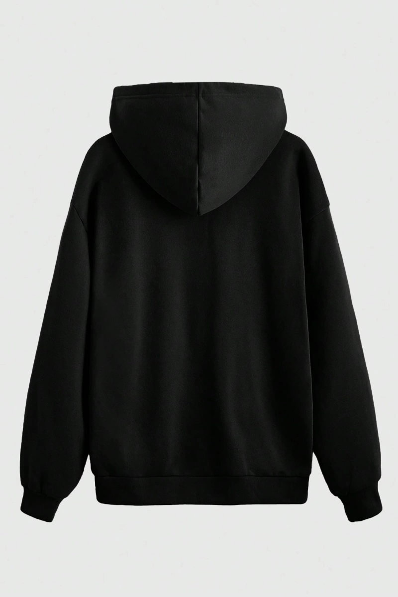Grunge Punk Düz Renk Fermuarlı Yıldız Baskılı Kapüşonlu Sweatshirt Model 5157