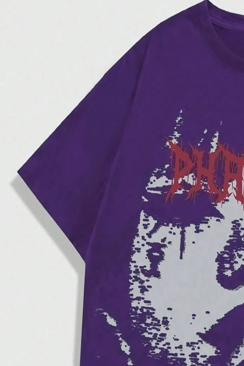 Grunge Punk Erkek Siluet Figür Baskılı Tişört, High Street Vintage Stili