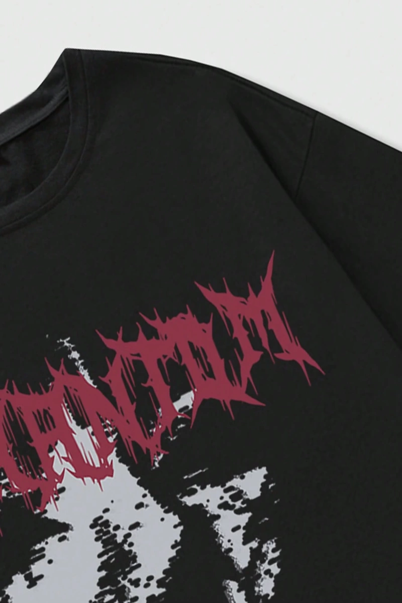 Grunge Punk Erkek Siluet Figür Baskılı Tişört, High Street Vintage Stili