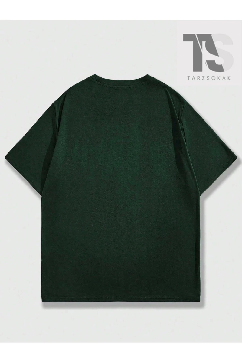 Grunge Punk Erkek Yeşil Yuvarlak Yaka Baskılı T-Shirt