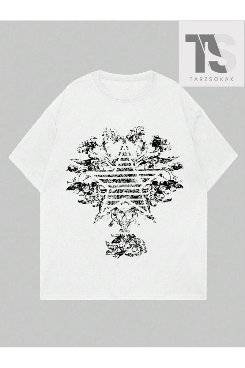 Grunge Punk Erkek Yıldız Desenli Bol Kesim T-Shirt