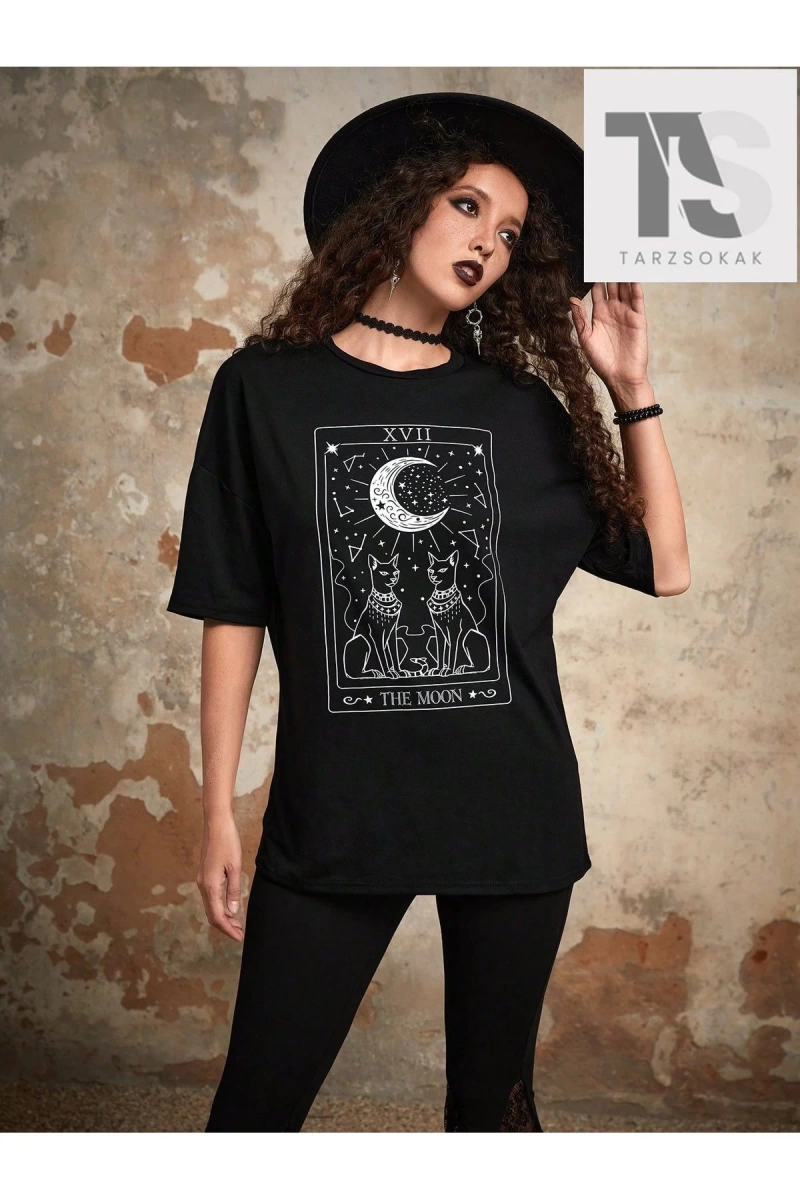 Grunge Punk Kafatası Grafik Damla Omuz Tişört
