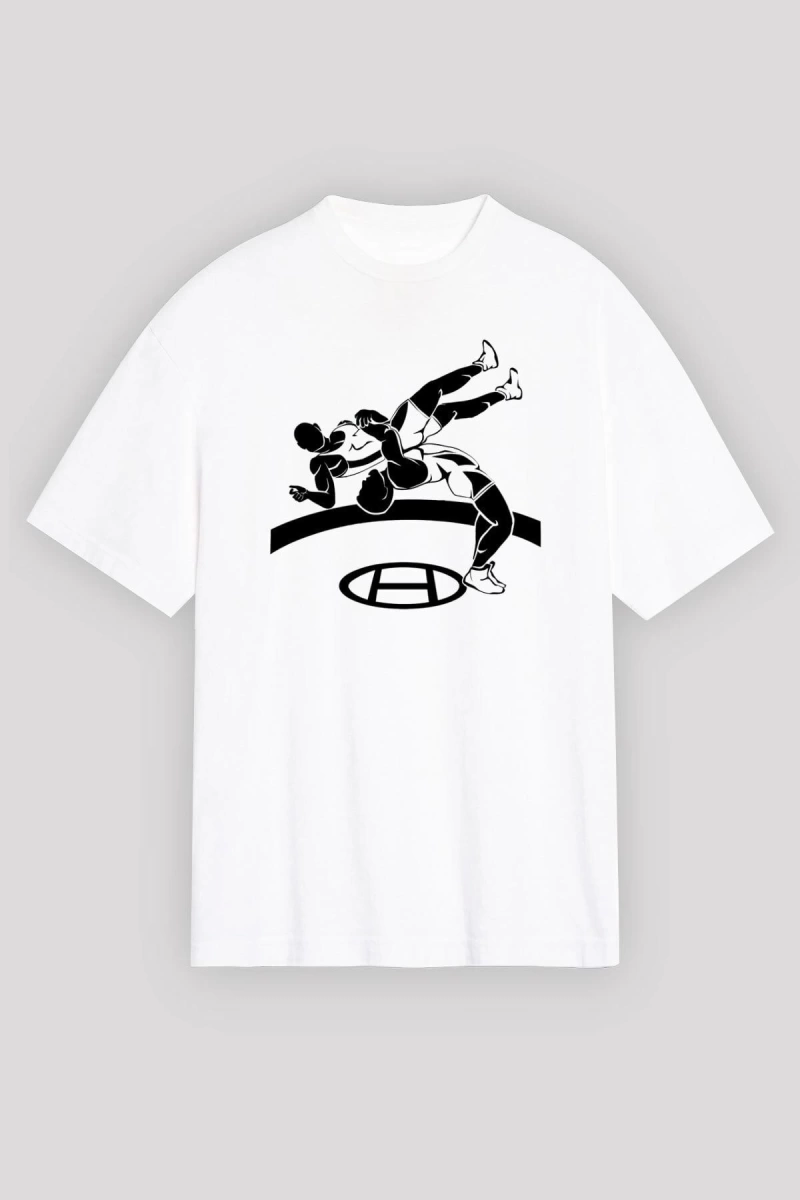 Güreş Beyaz Unisex Oversize Tişört T-shirt