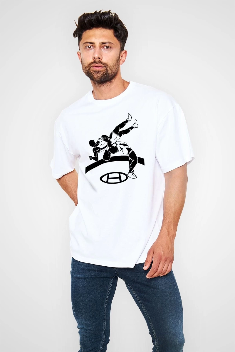 Güreş Beyaz Unisex Oversize Tişört T-shirt