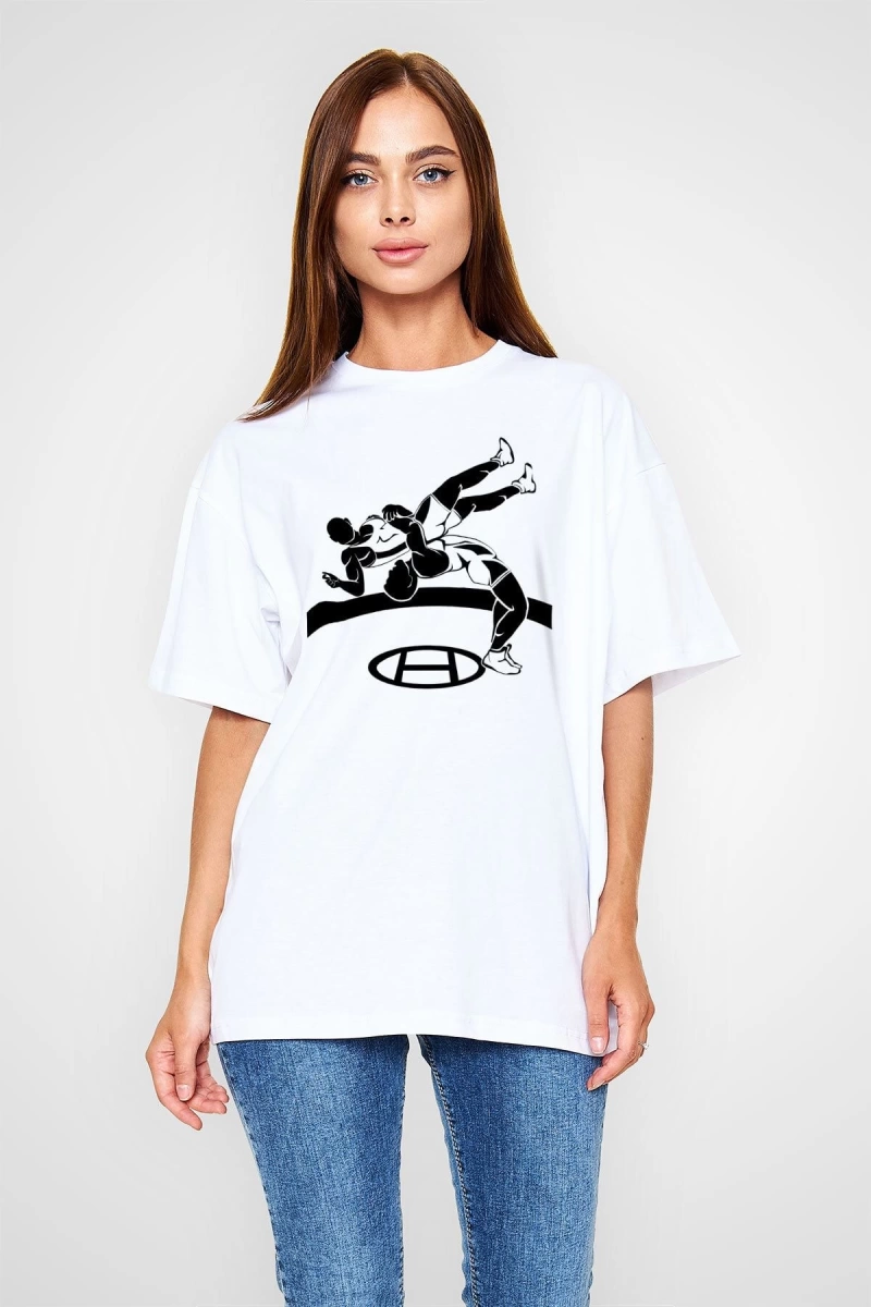 Güreş Beyaz Unisex Oversize Tişört T-shirt